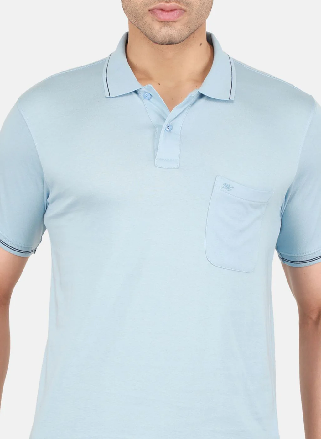 Men Sky Blue Solid T-Shirt - Image 5