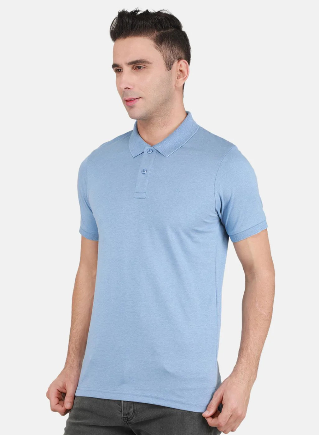 Men Sky Blue Solid T-Shirt - Image 2