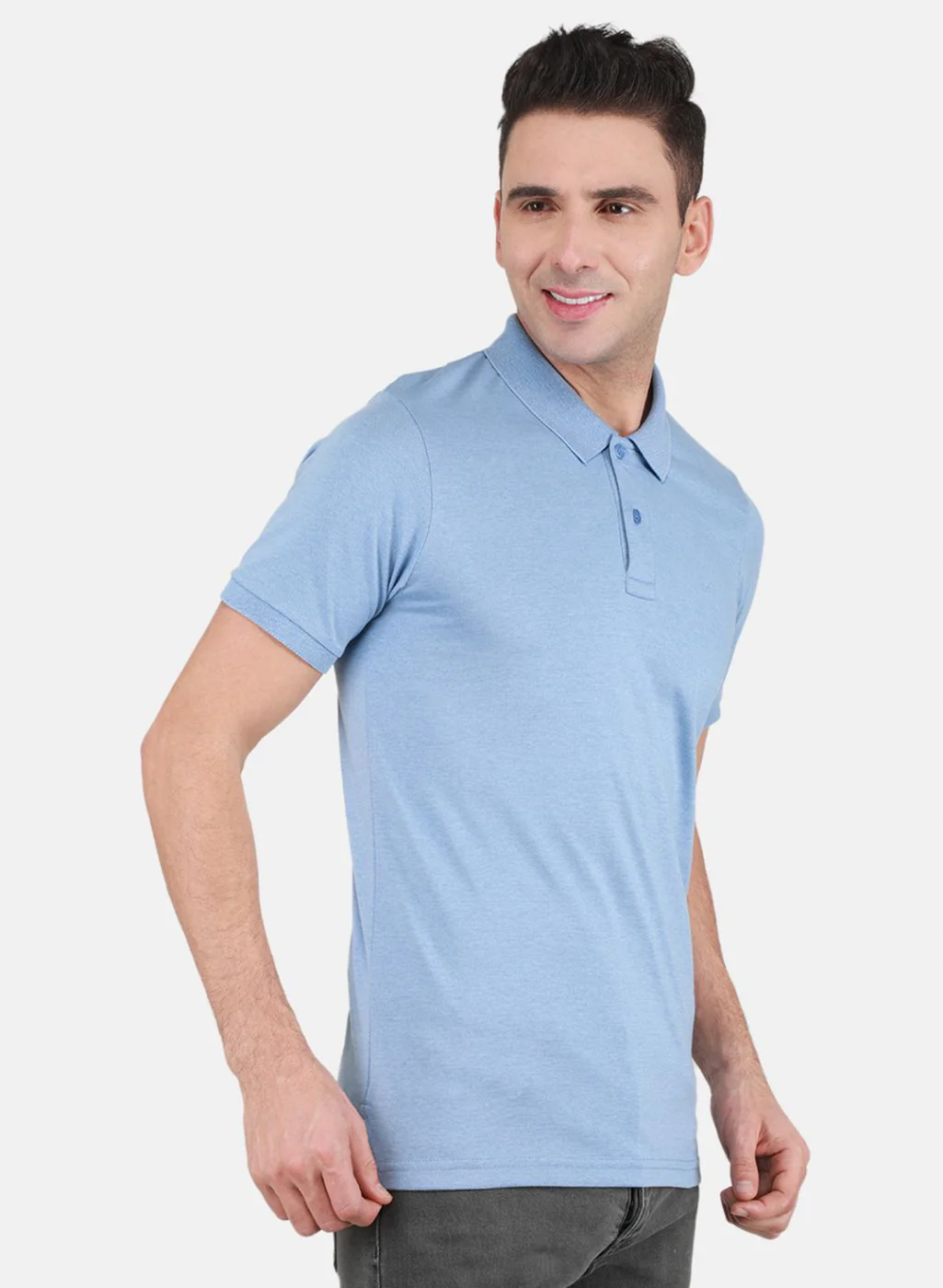 Men Sky Blue Solid T-Shirt - Image 6