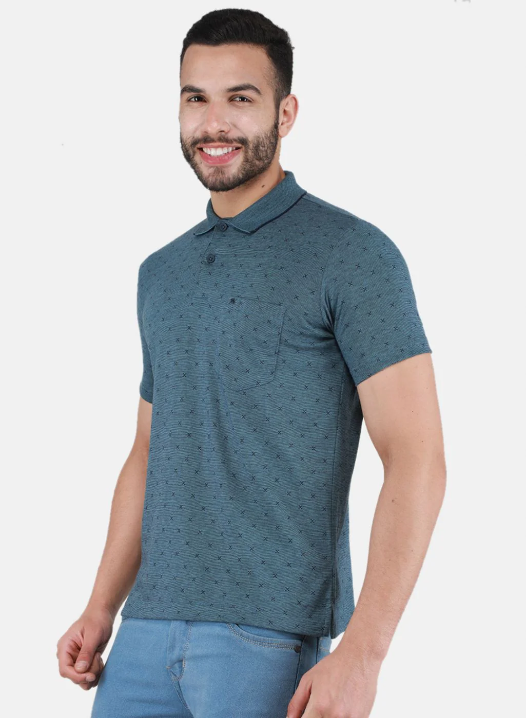 Men Teal Blue Printed T-Shirt - Image 2