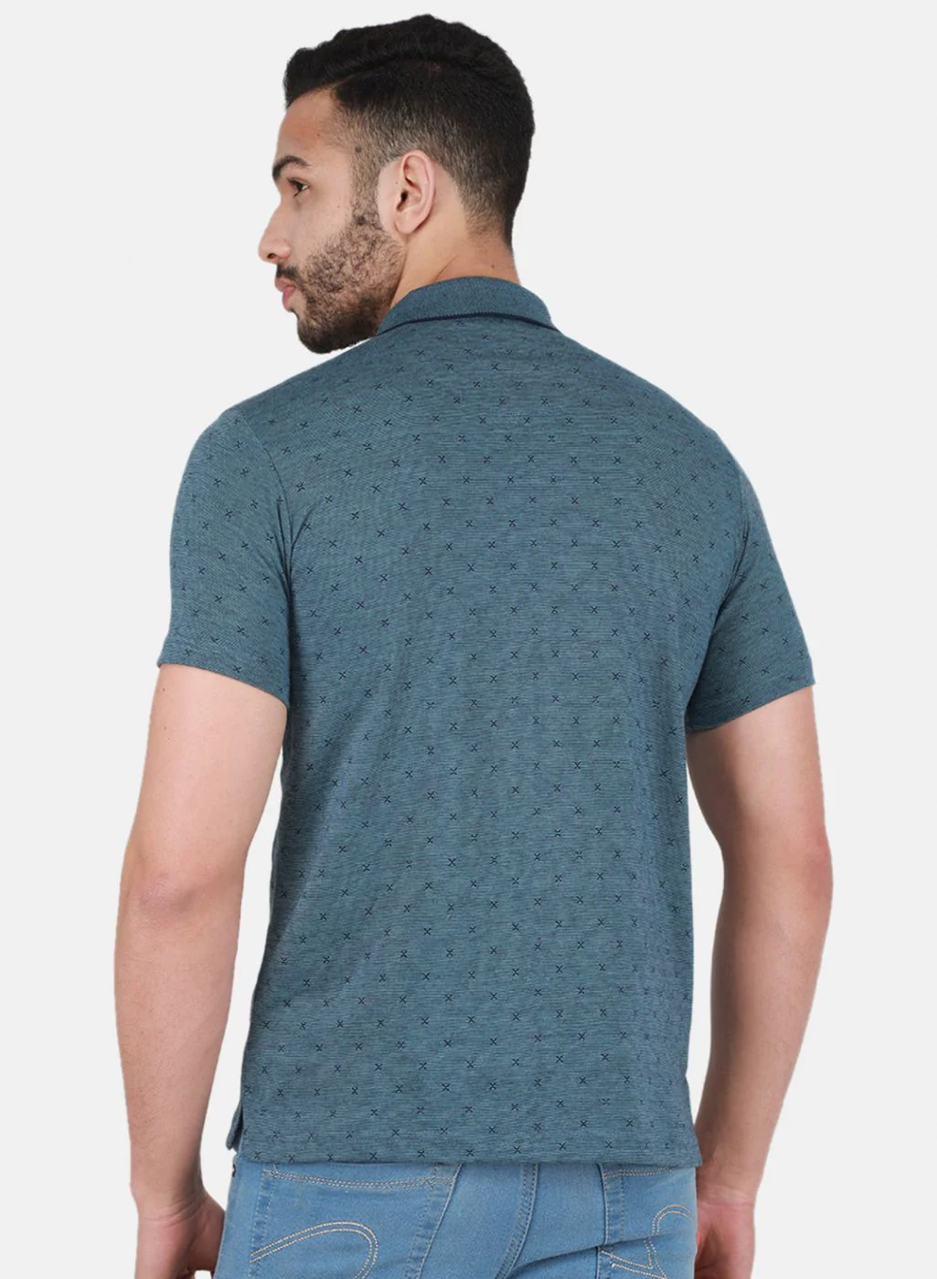 Men Teal Blue Printed T-Shirt - Image 3