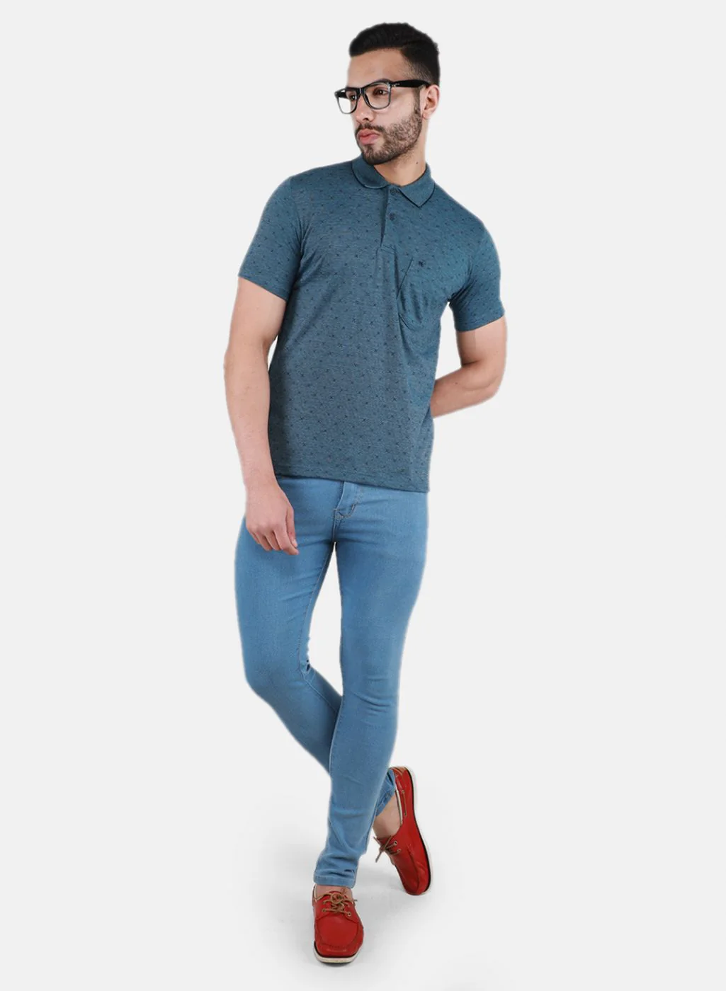 Men Teal Blue Printed T-Shirt - Image 4