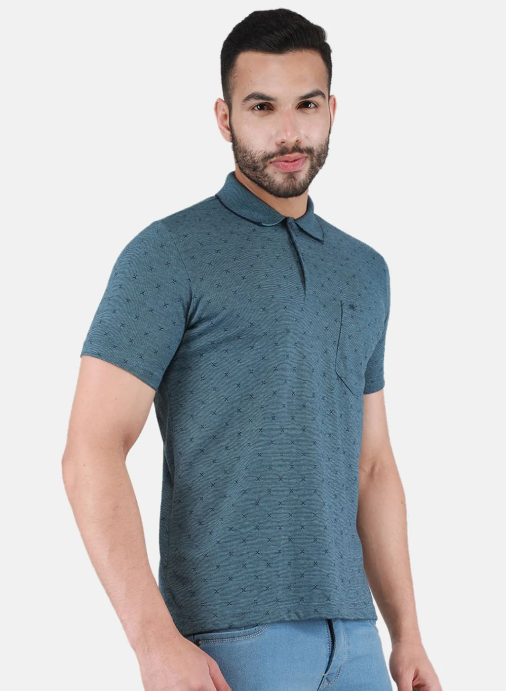 Men Teal Blue Printed T-Shirt - Image 6