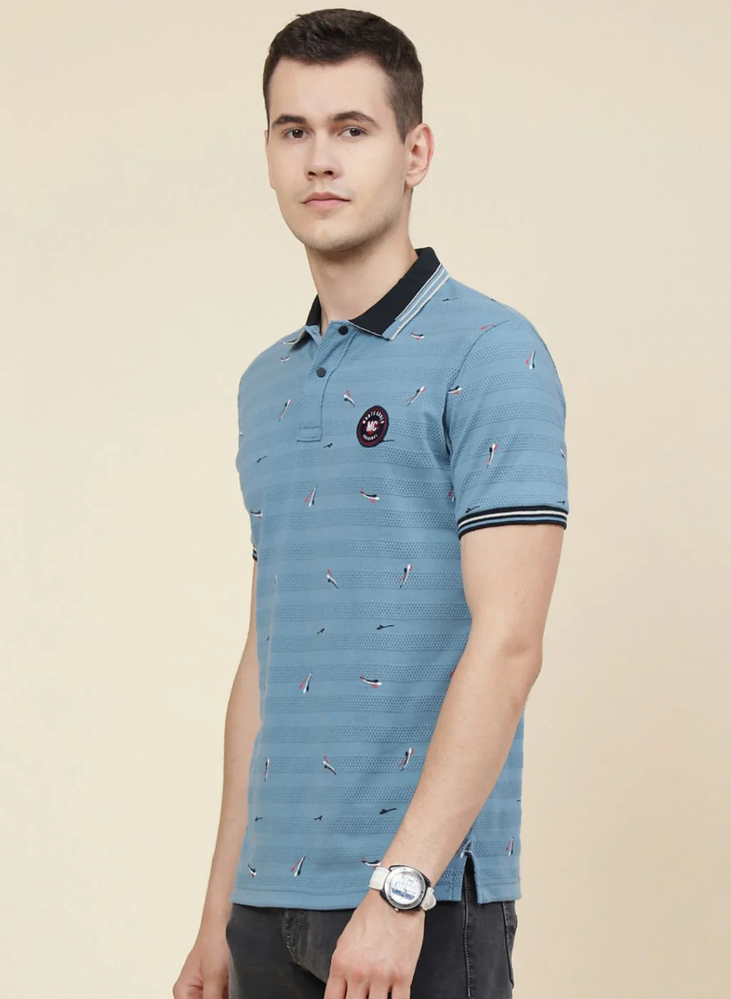 Men Teal Blue Printed T-Shirt - Image 3