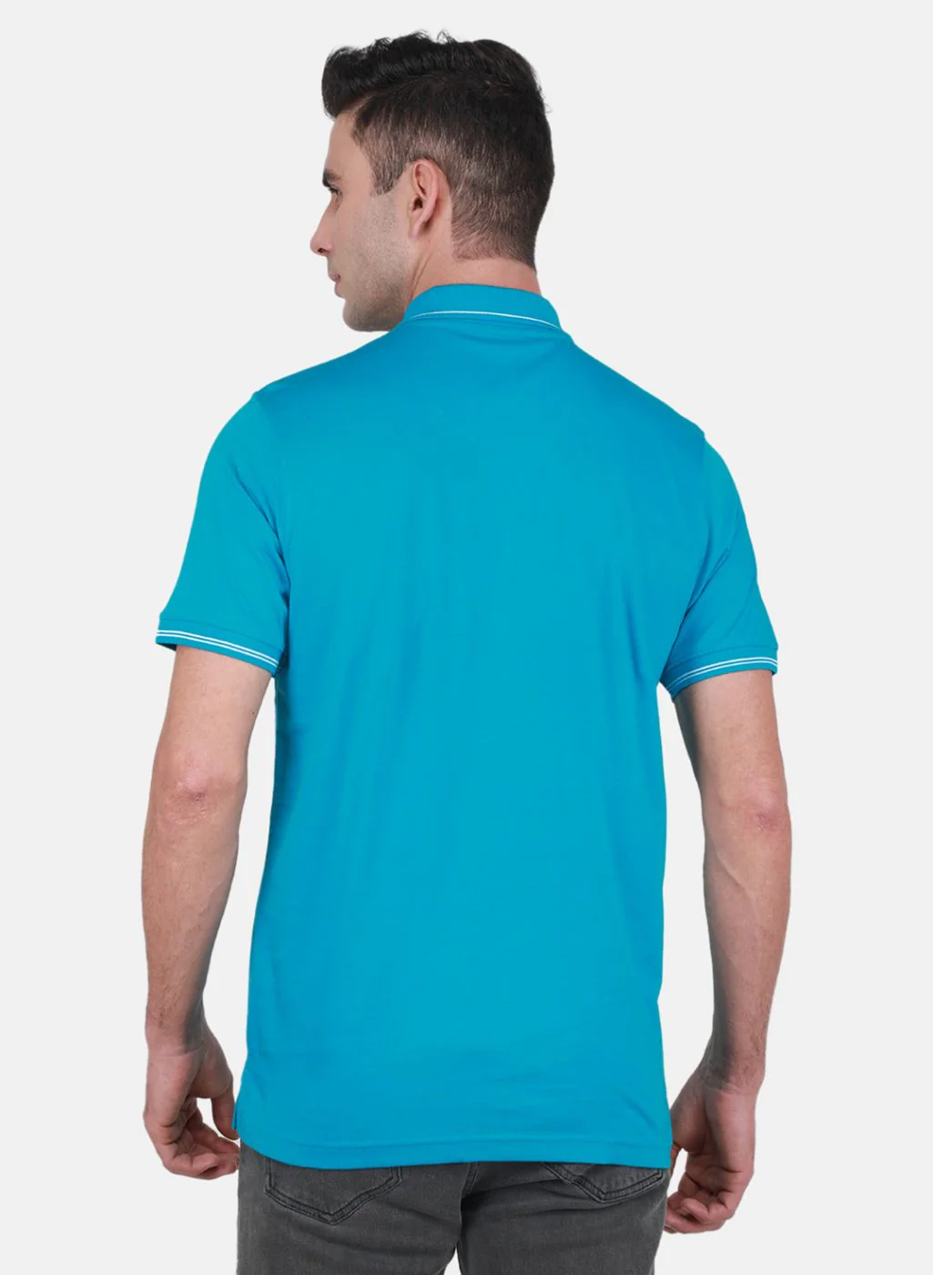 Men Turquoise Blue Solid T-Shirt - Image 3