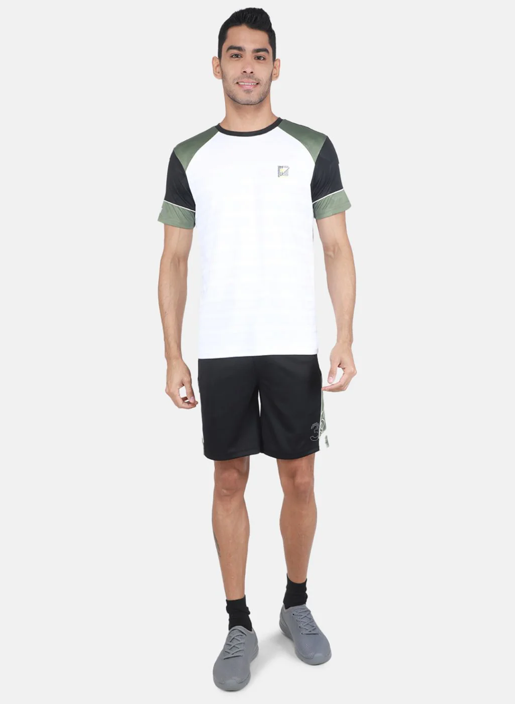 Men White & Black Solid Bermuda Set