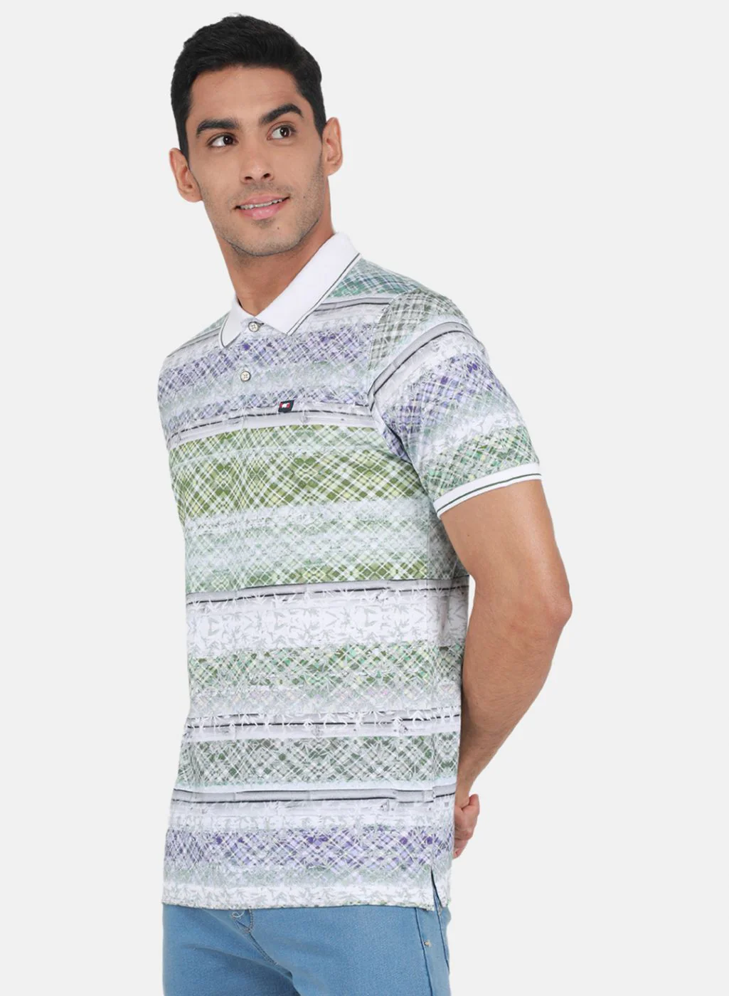 Men White & Blue Printed T-Shirt - Image 2