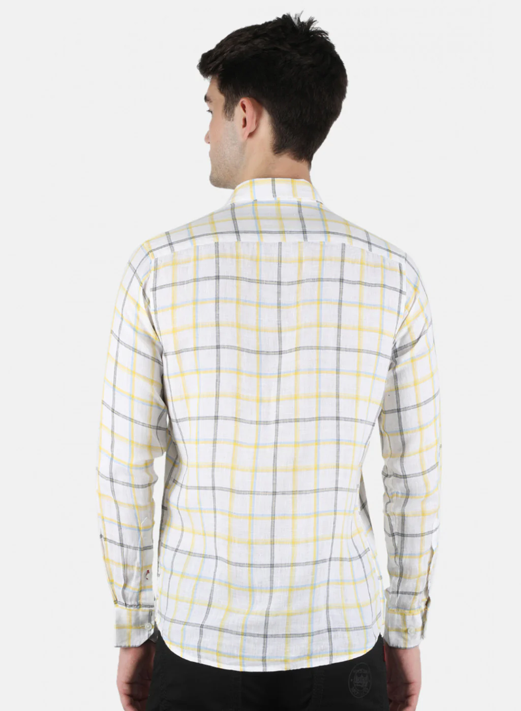 Men White Check Linen Shirt - Image 3