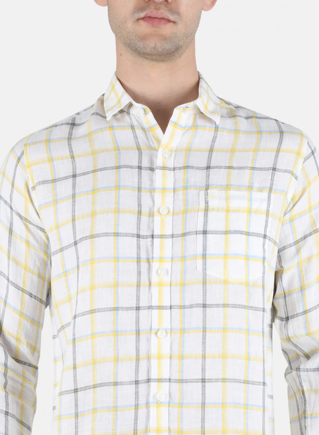 Men White Check Linen Shirt - Image 5