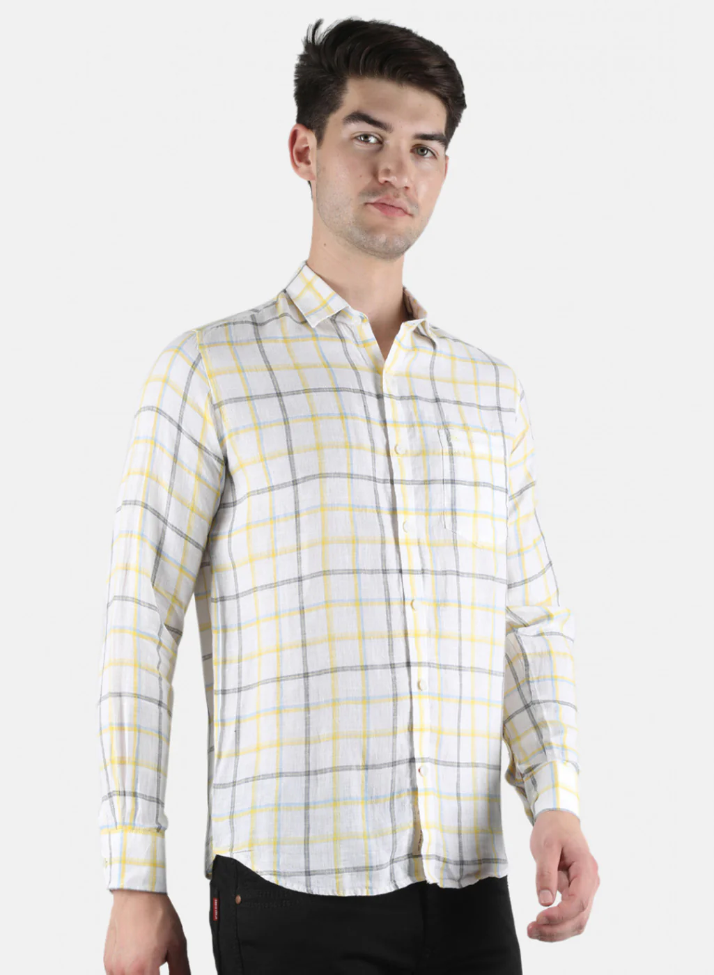 Men White Check Linen Shirt - Image 6