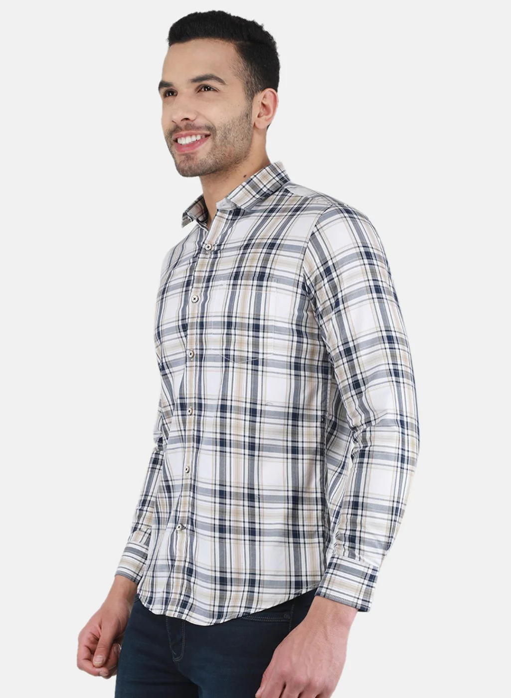 Men White Check Shirt - Image 2