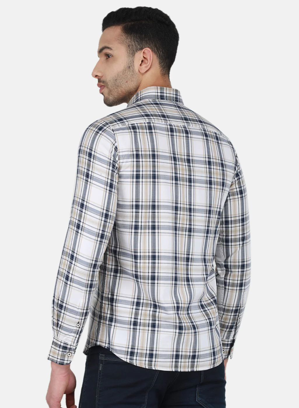 Men White Check Shirt - Image 3