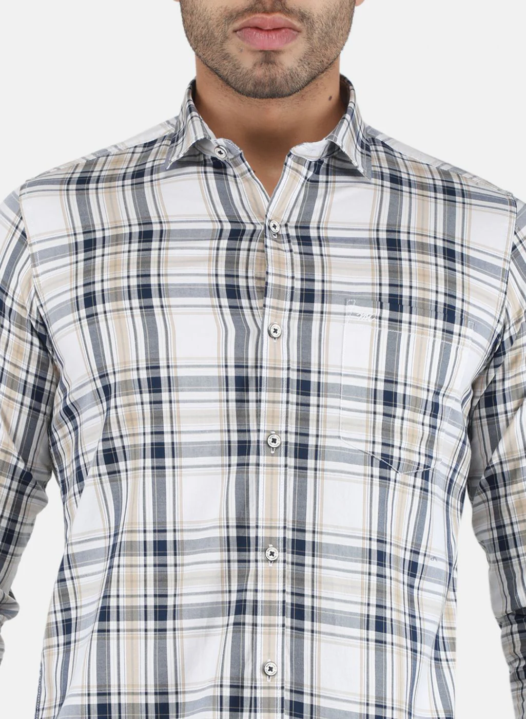 Men White Check Shirt - Image 5