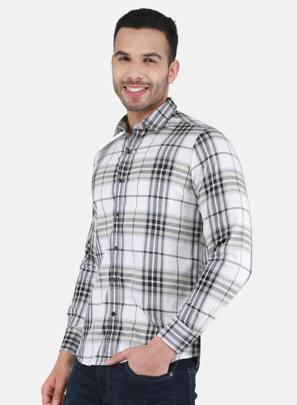 Men White Check Shirt - Image 2