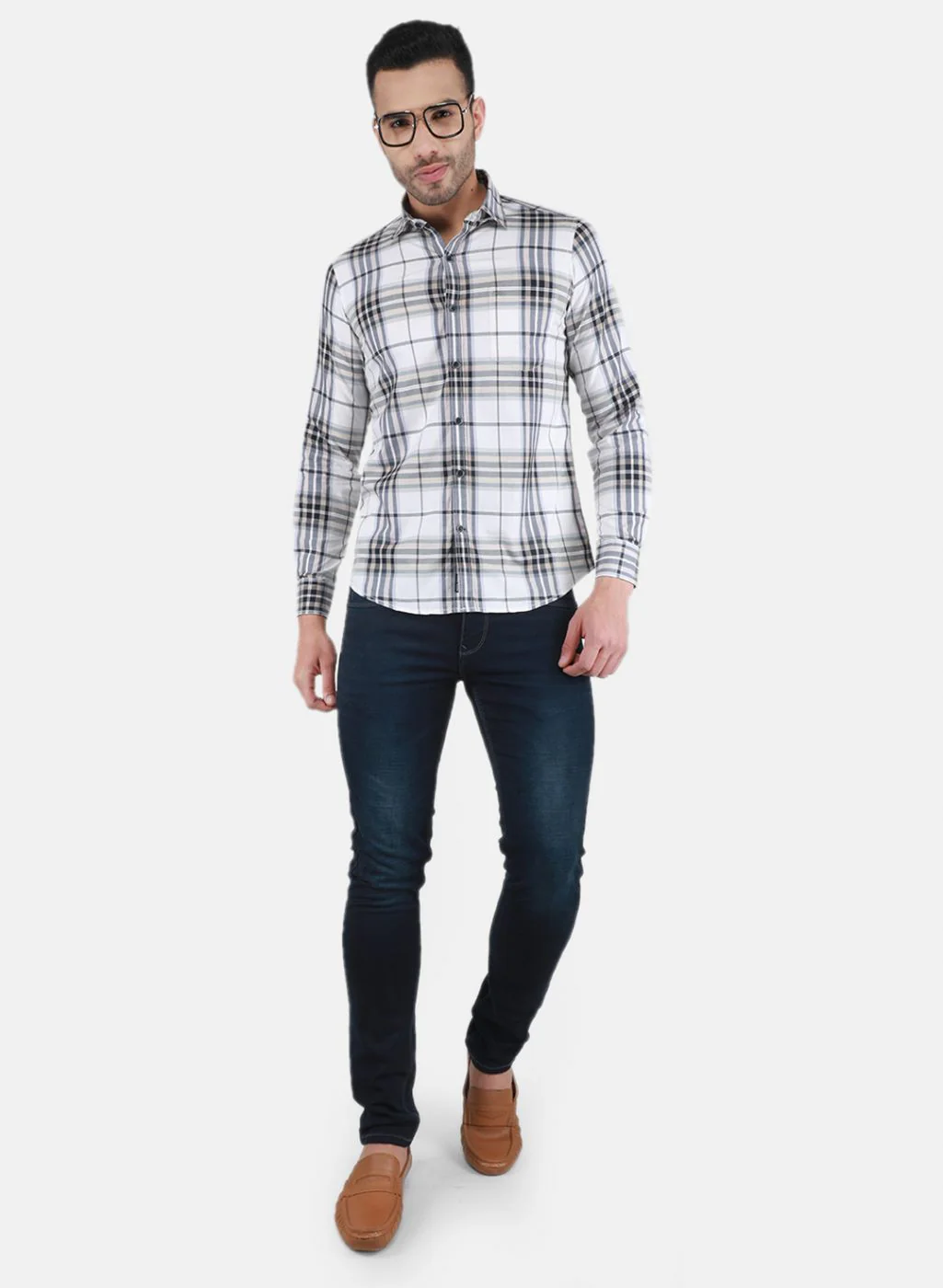 Men White Check Shirt - Image 4