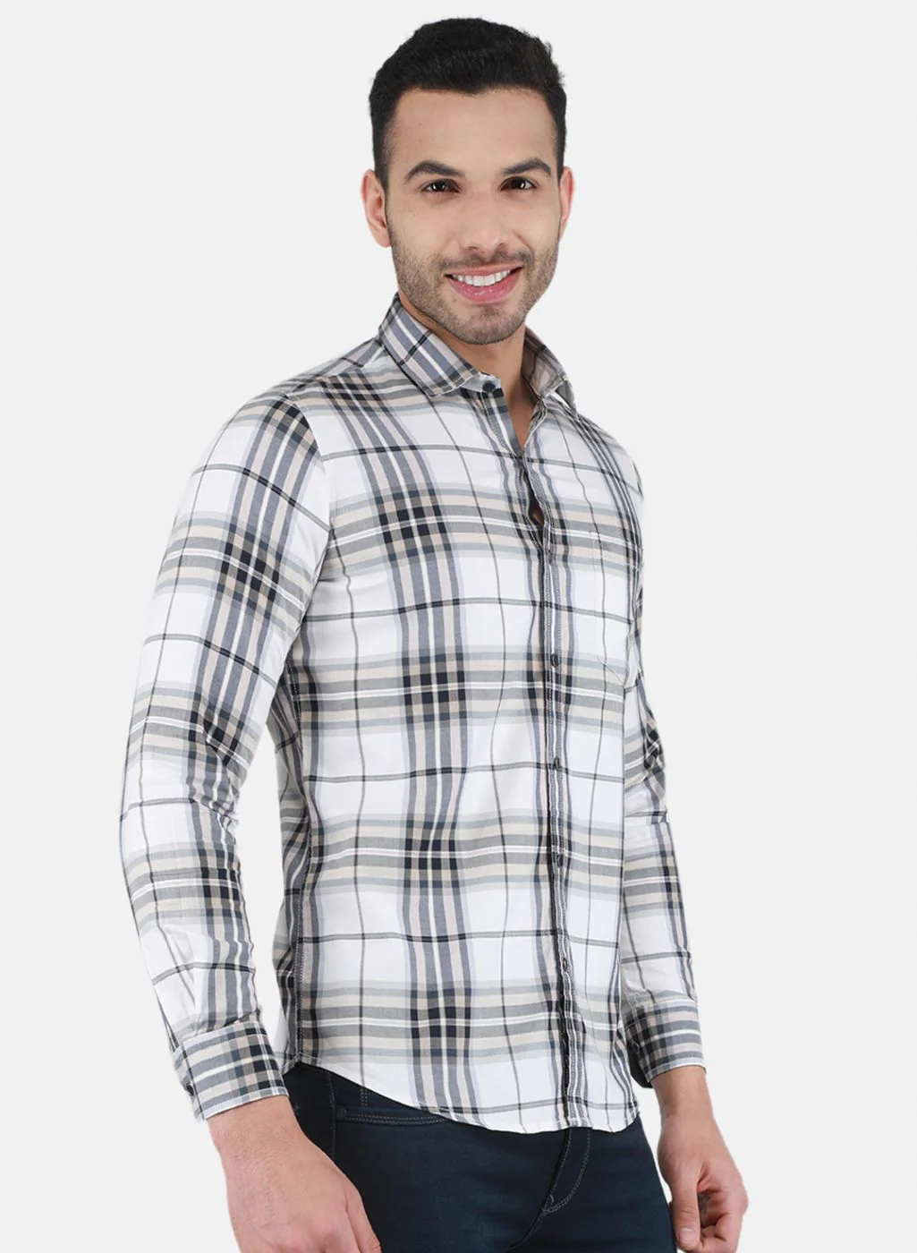 Men White Check Shirt - Image 6