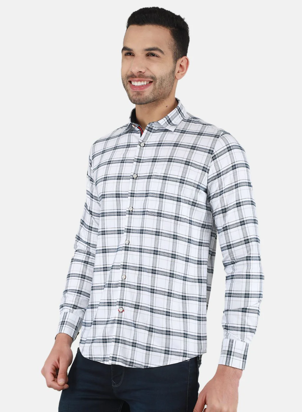 Men White Check Shirt - Image 2