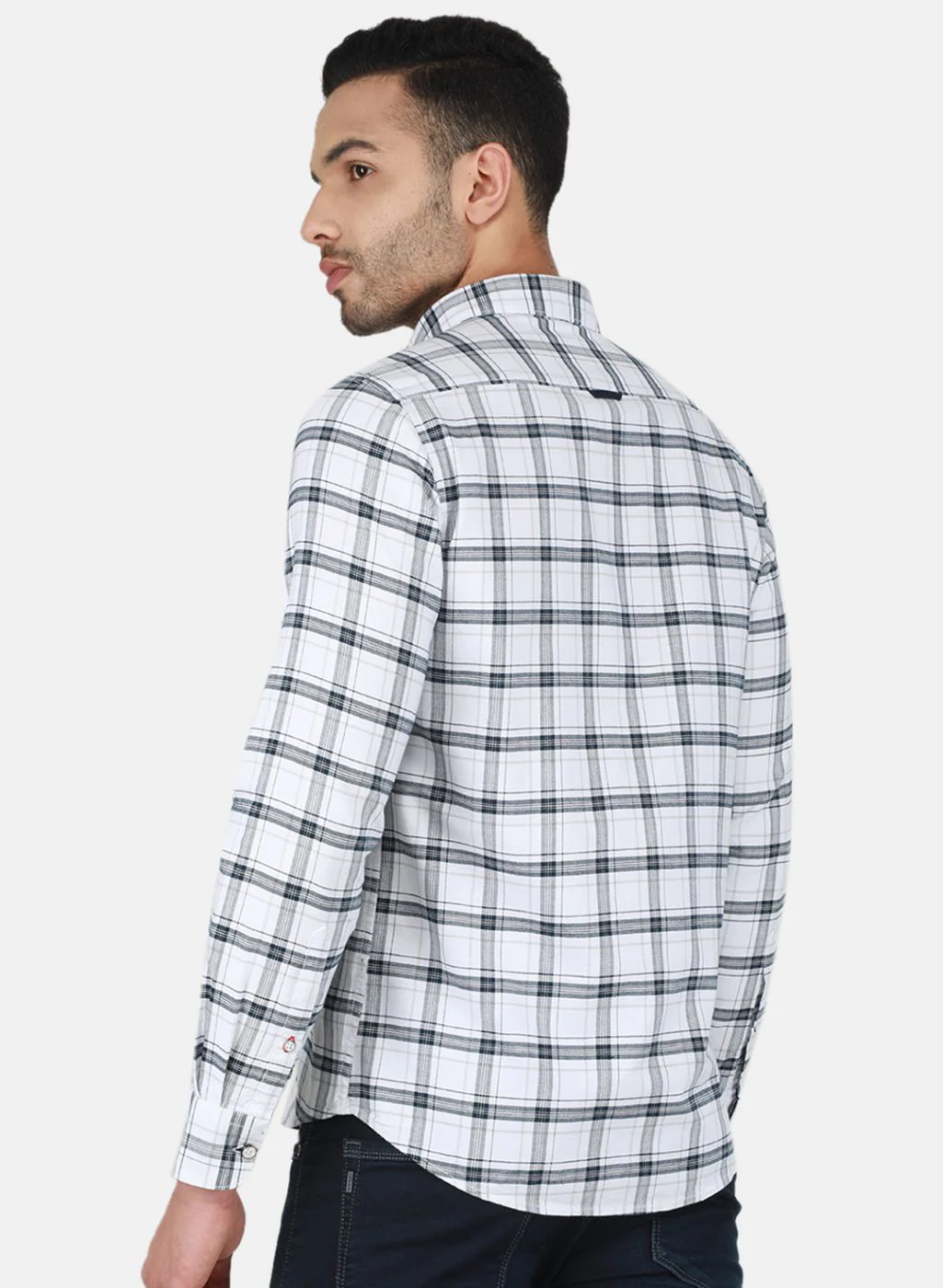 Men White Check Shirt - Image 3