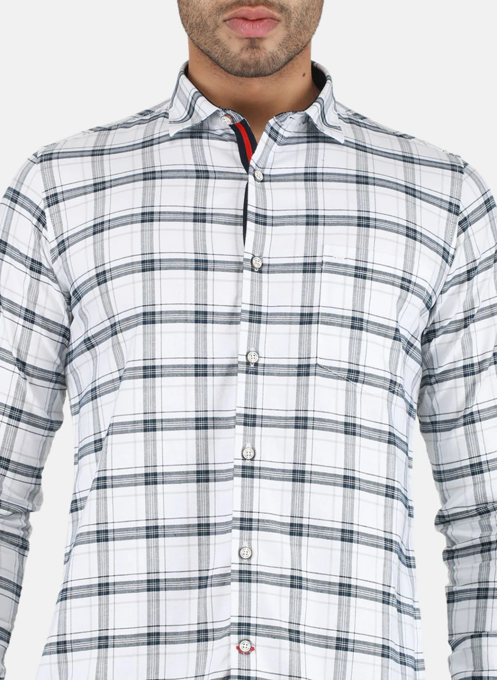 Men White Check Shirt - Image 5