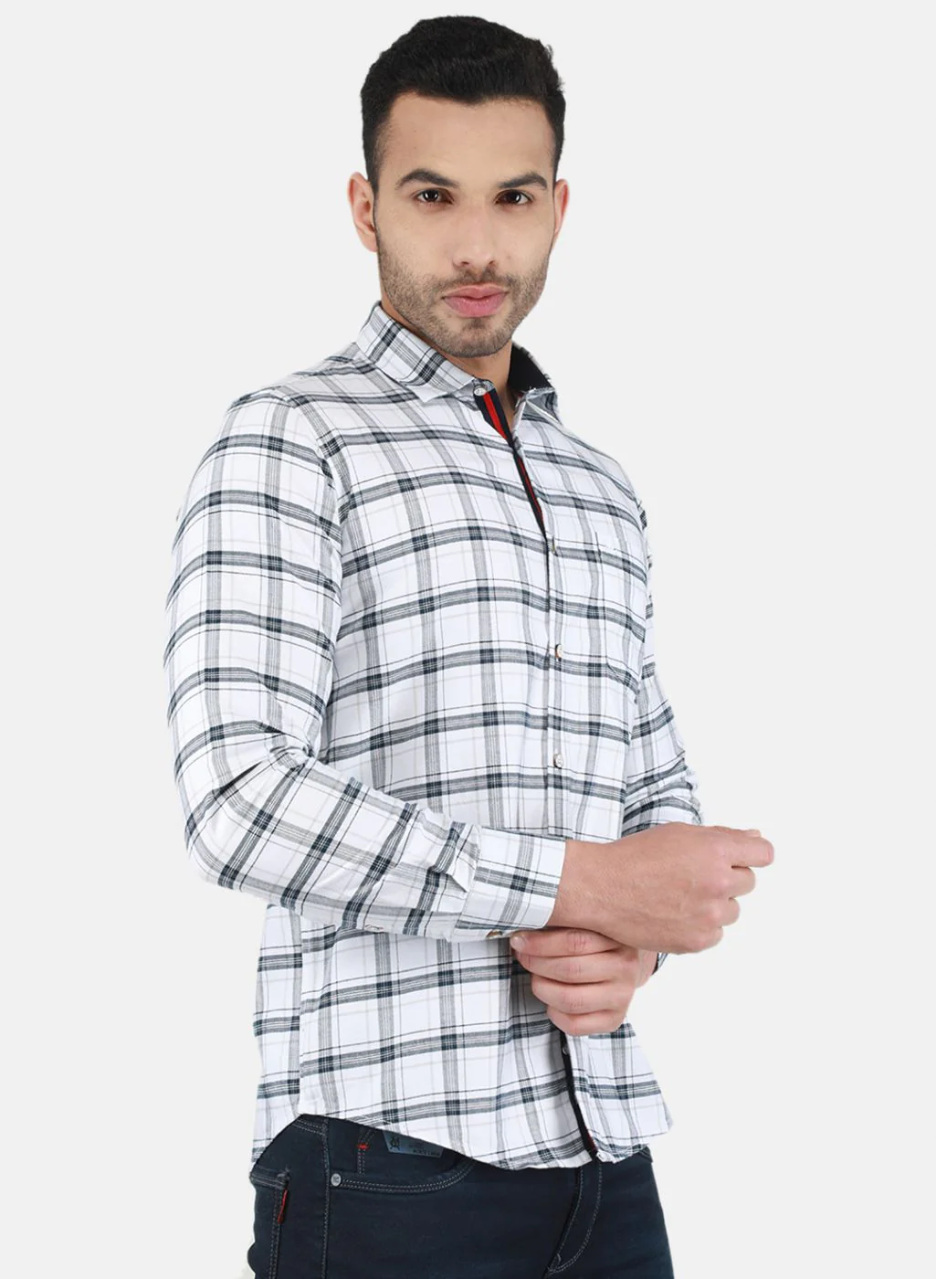 Men White Check Shirt - Image 6