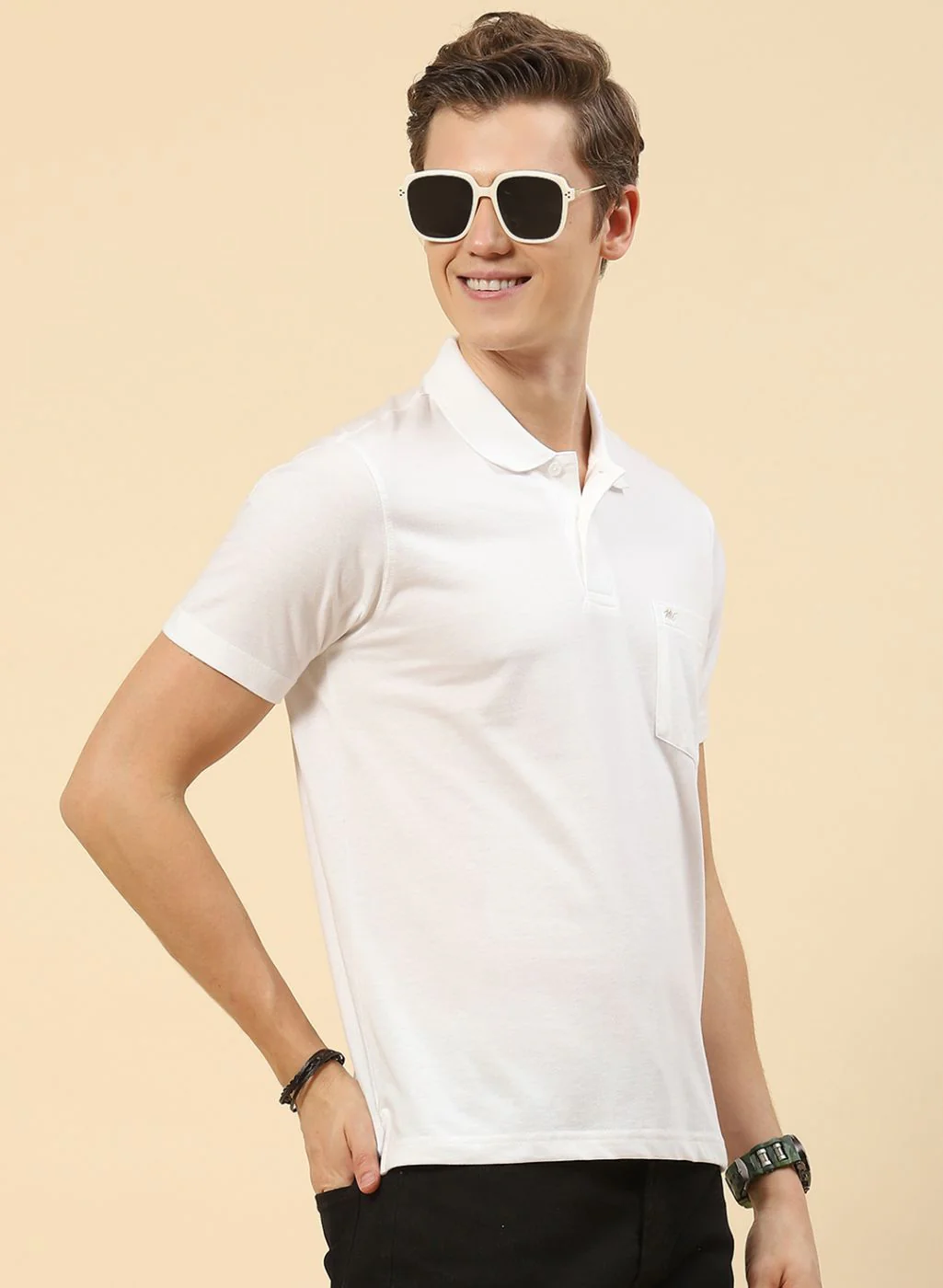 Men White Plain T-Shirt - Image 4
