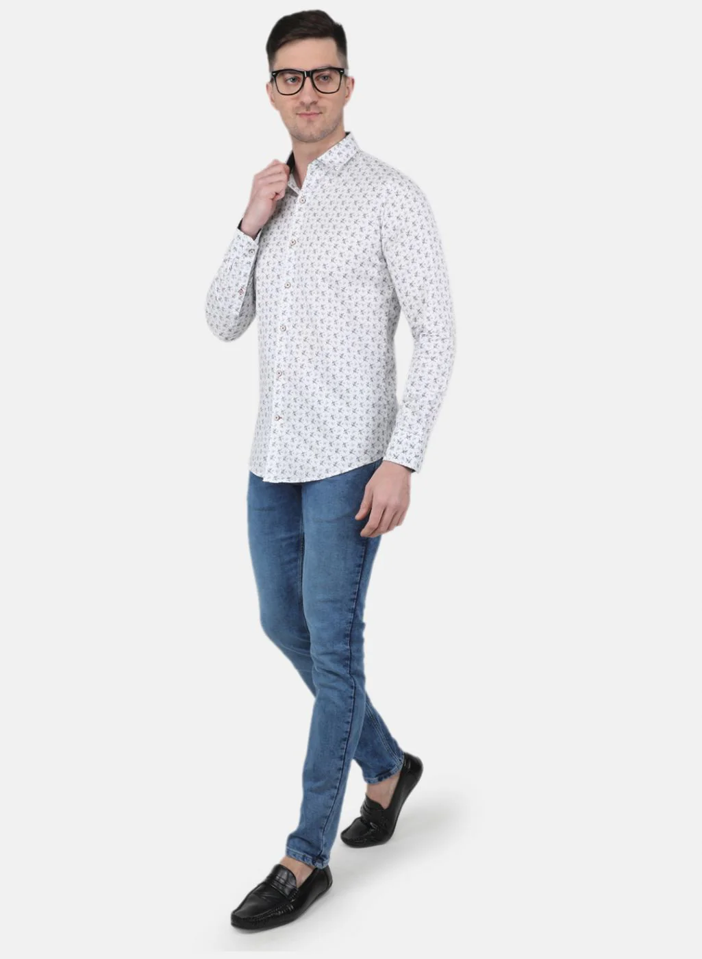 Men White Printed Full Sleeve Shirt - Image 4