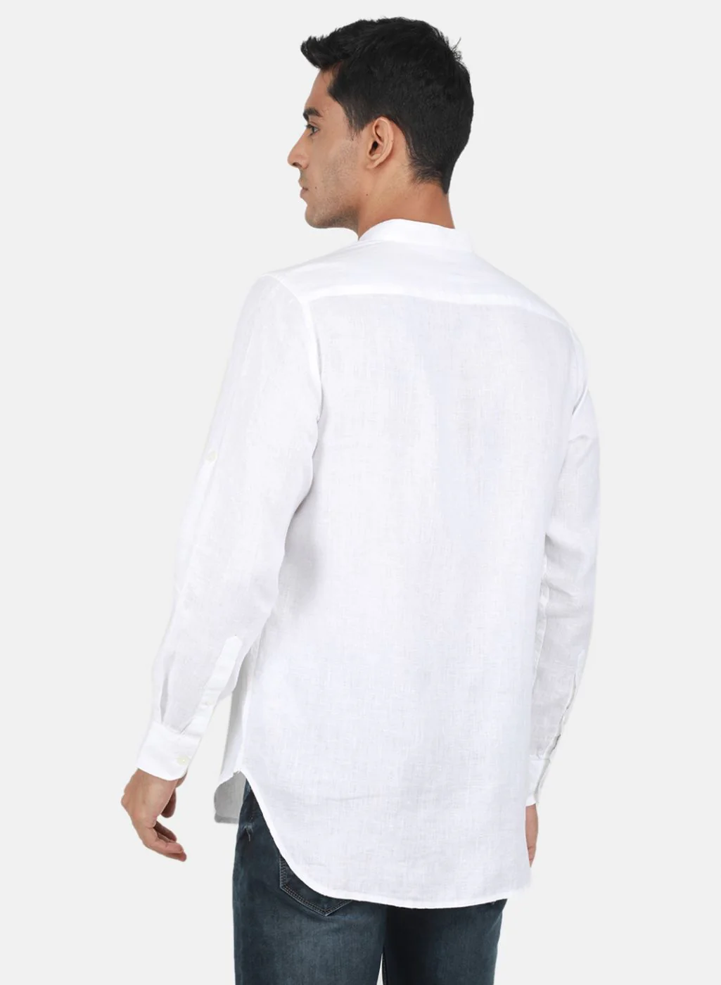Men White Printed Linen Shirt - Image 3
