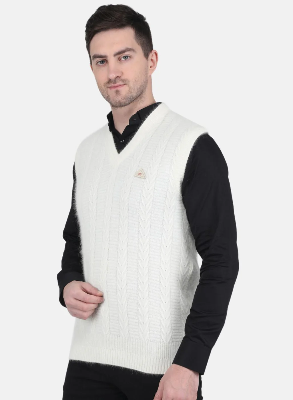 Men White Self Design Sweater - Image 2