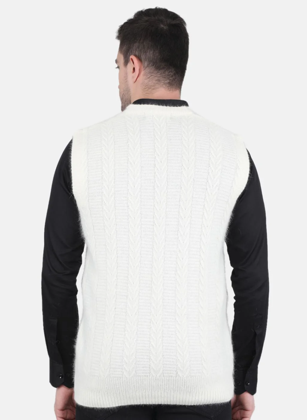Men White Self Design Sweater - Image 3