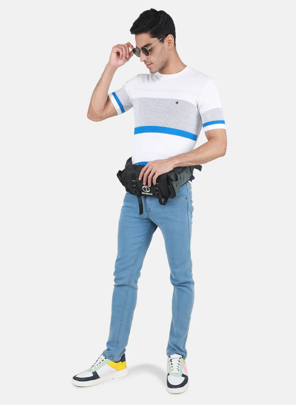 Men White Self Design T-Shirt - Image 4
