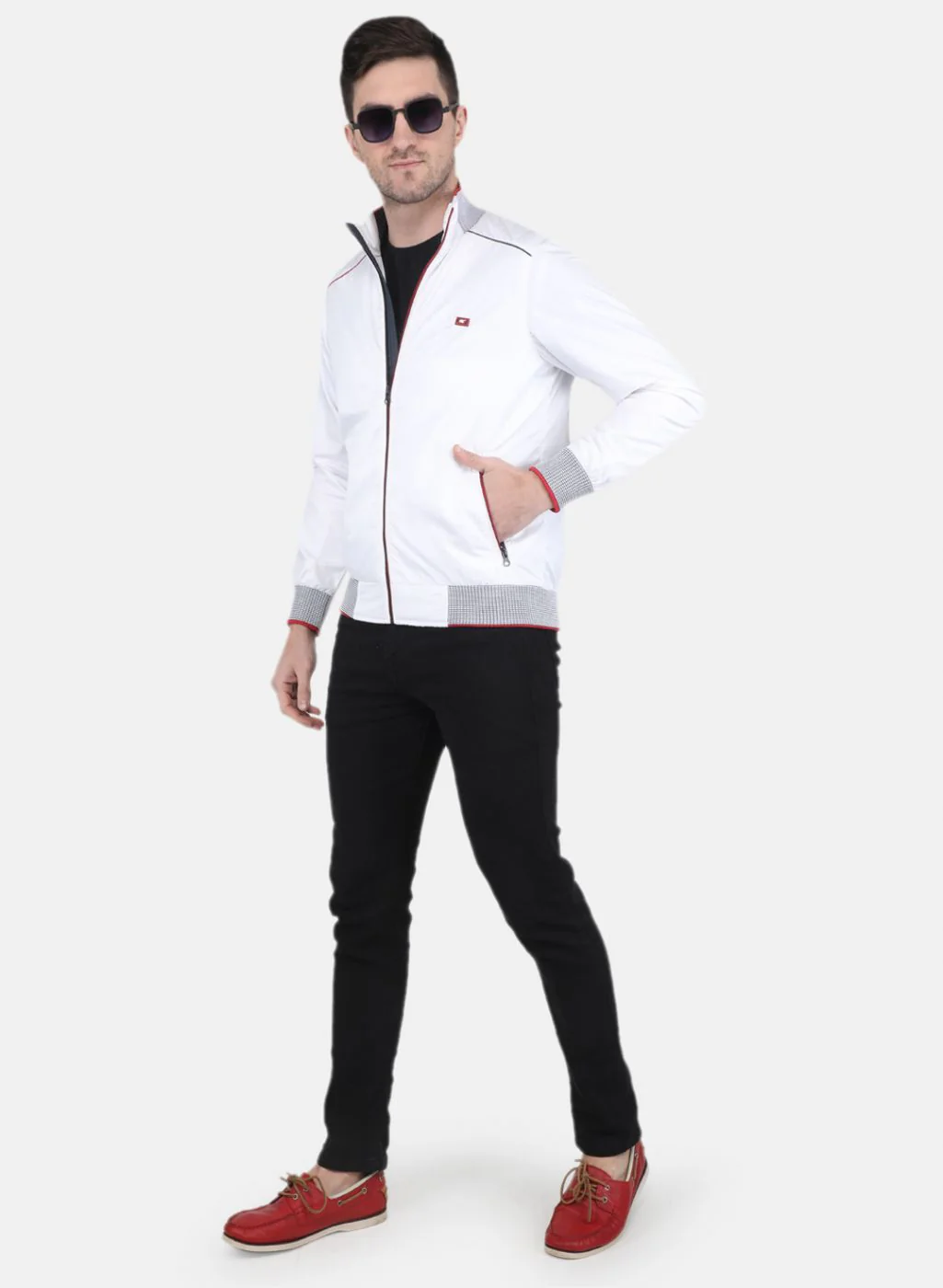 Men White Solid Jacket - Image 4