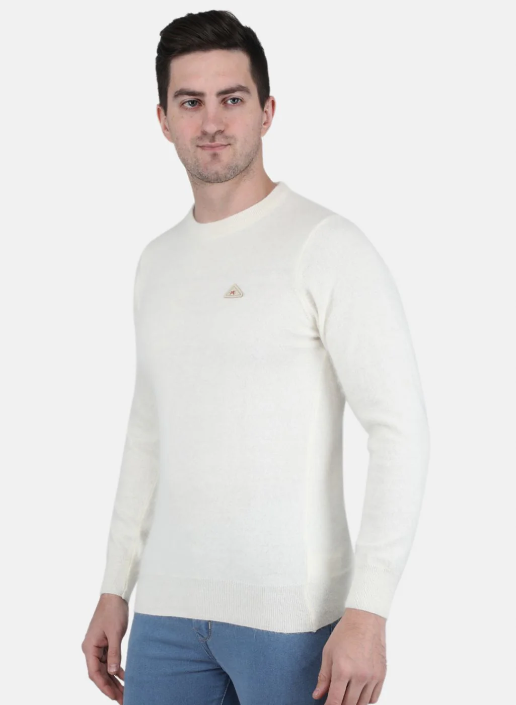 Men White Solid Pullover - Image 2