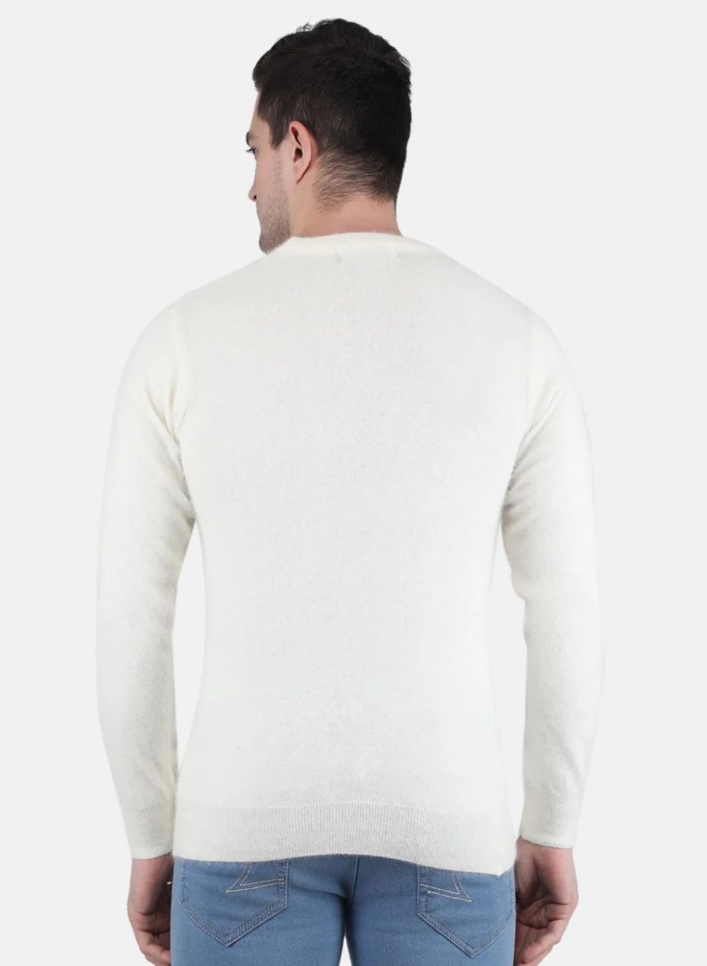 Men White Solid Pullover - Image 3
