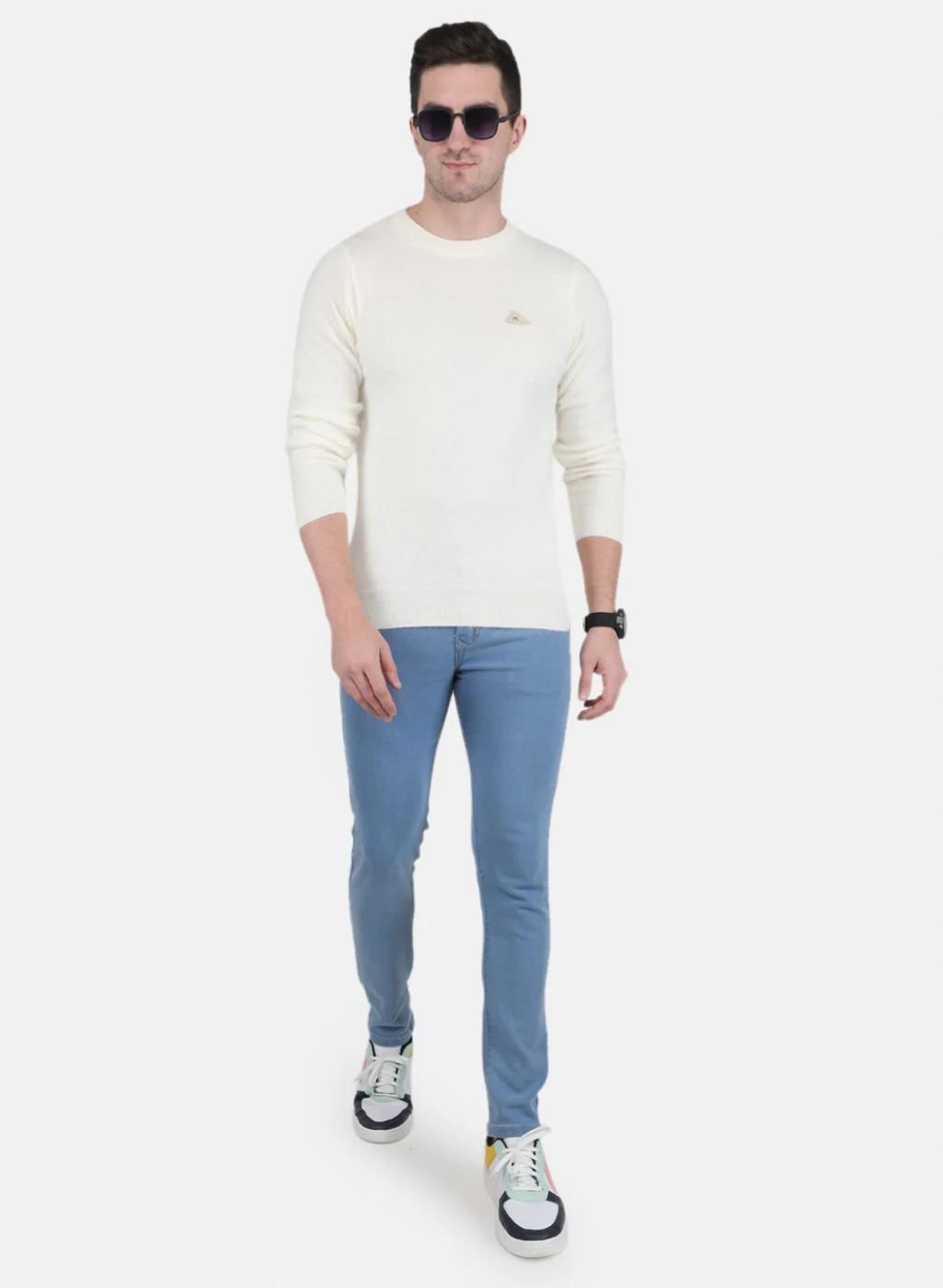 Men White Solid Pullover - Image 4