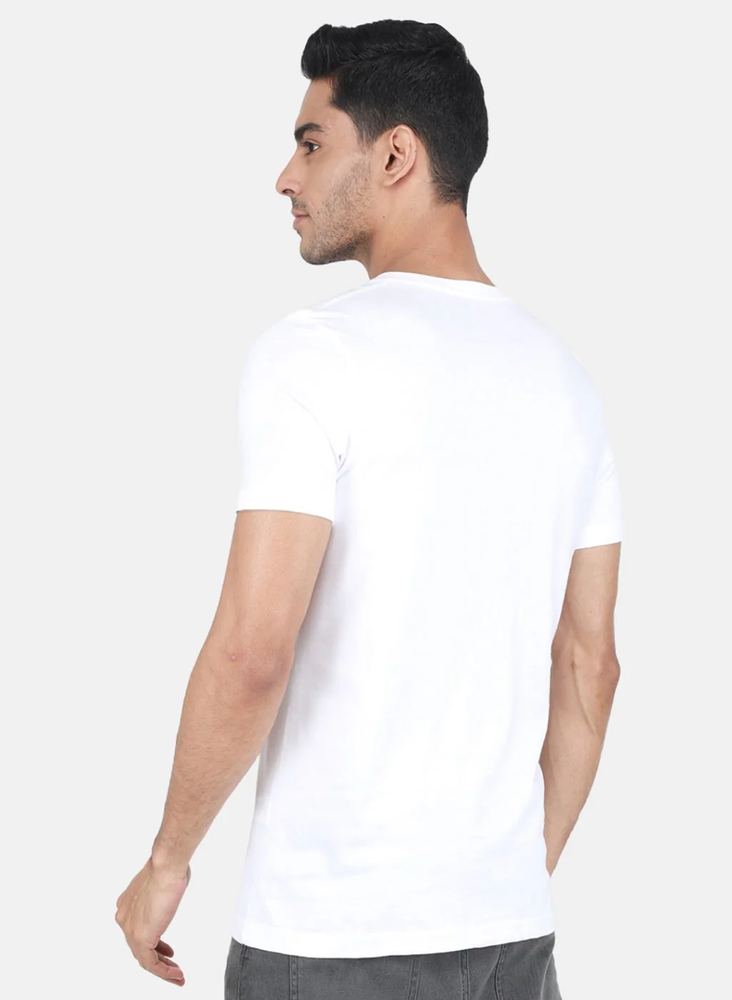 Men White Solid T-Shirt - Image 3
