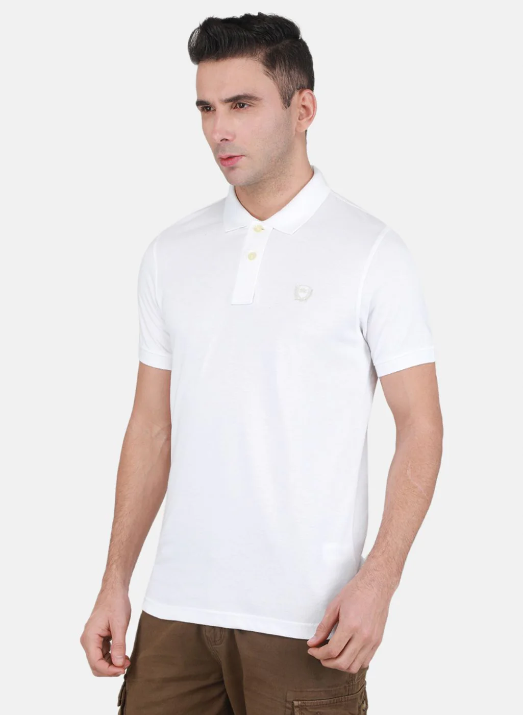 Men White Solid T-Shirt - Image 2