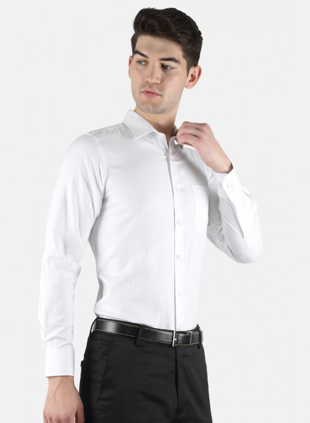 Men White Stripe Shirt - Image 6