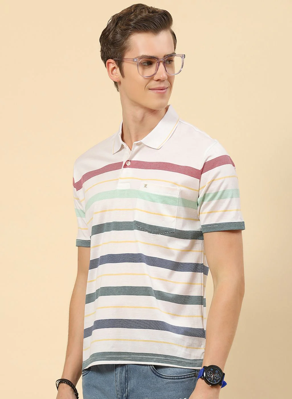 Men White Stripe Shirt - Image 2