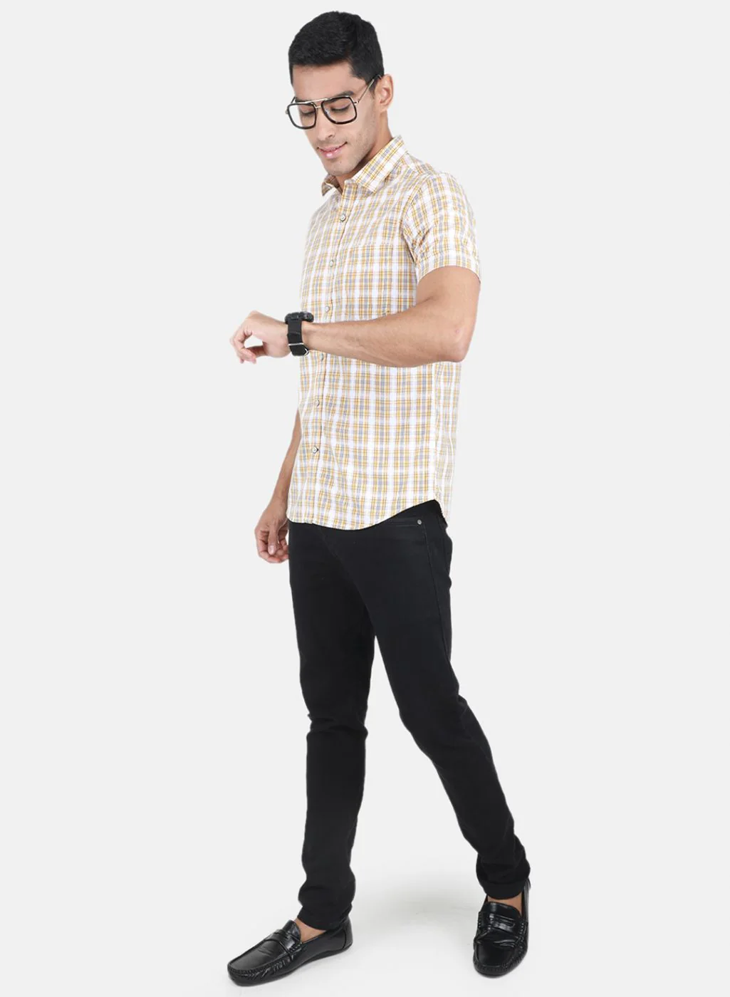 Men Yellow Check Shirt - Image 4