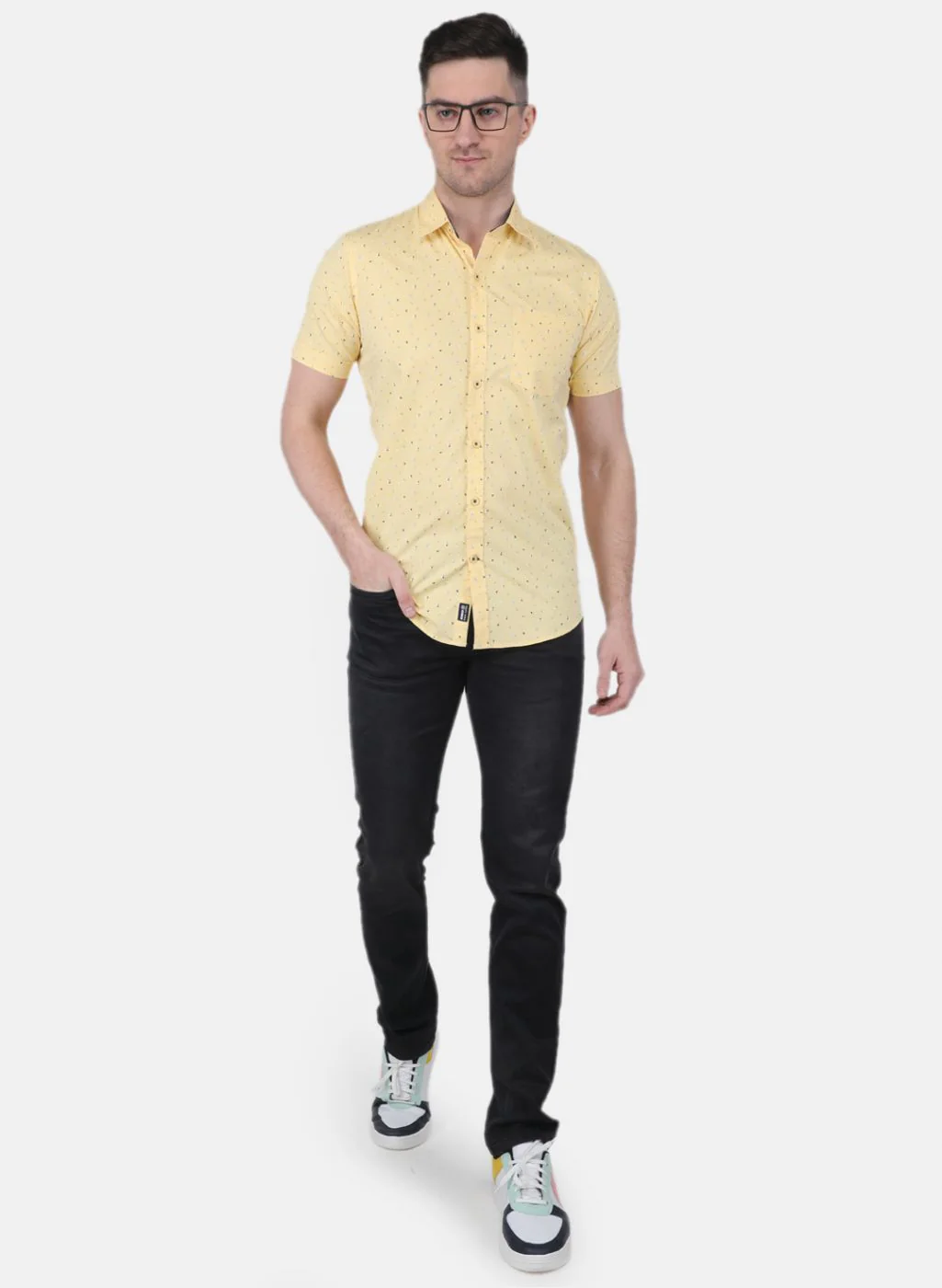 Men Yellow Printed Shirt - Image 4