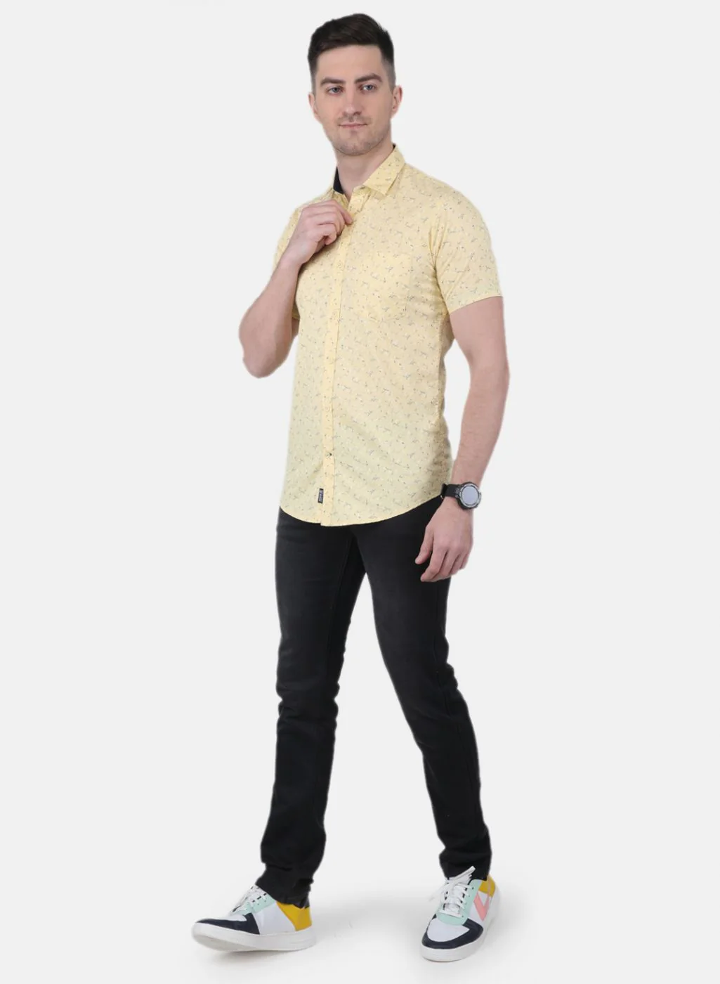 Men Yellow Printed Shirt - Image 4