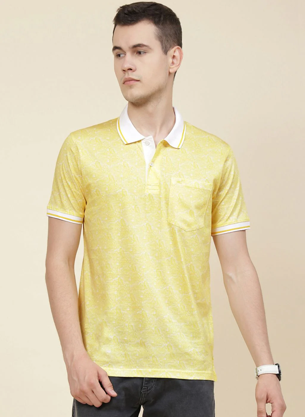 Men Yellow Printed T-Shirt - Image 2