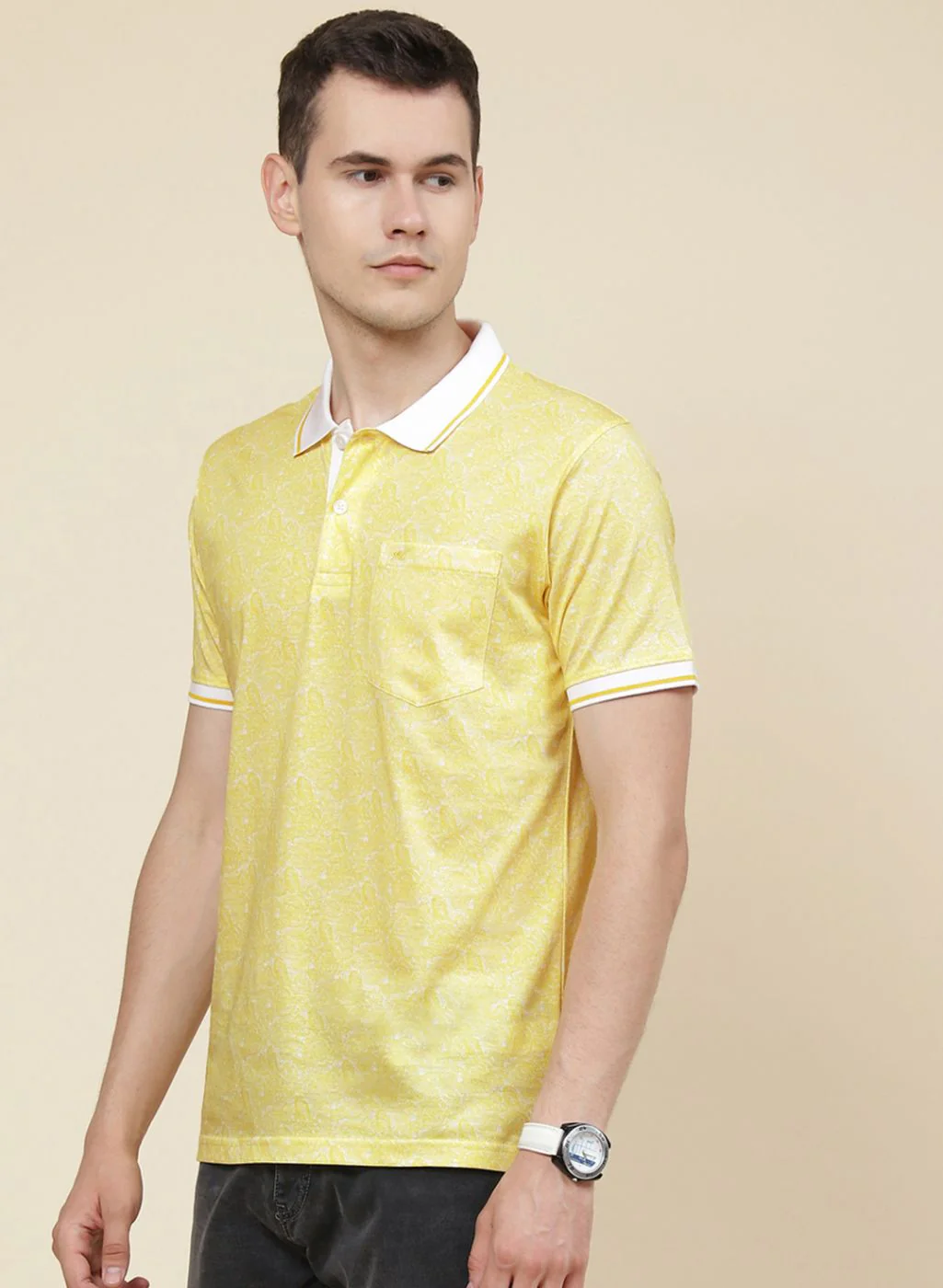 Men Yellow Printed T-Shirt - Image 3