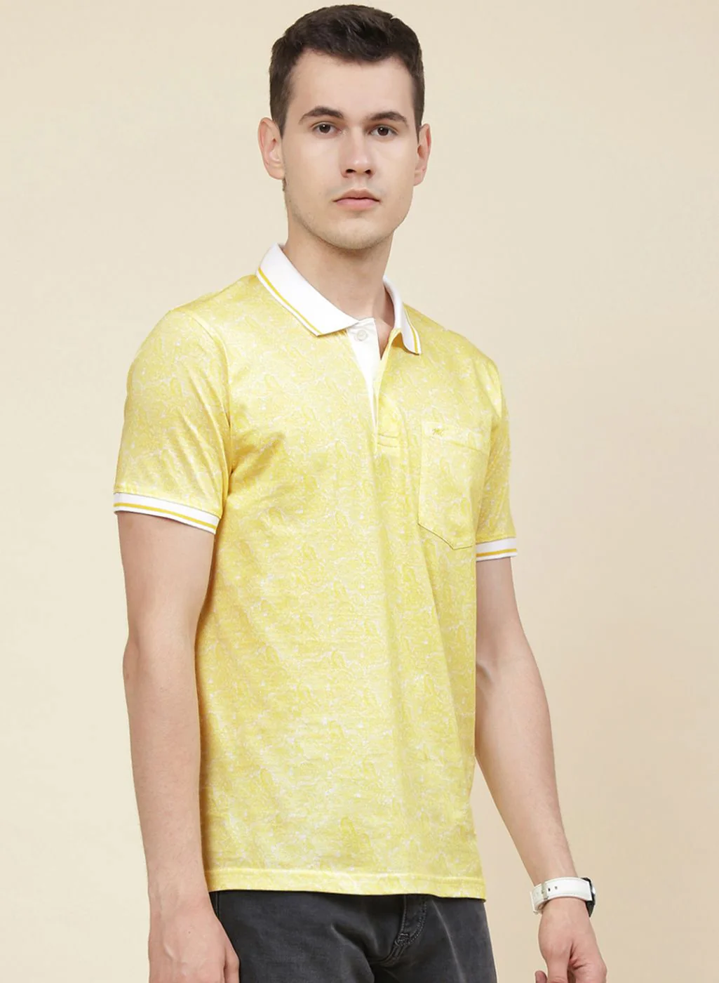 Men Yellow Printed T-Shirt - Image 4