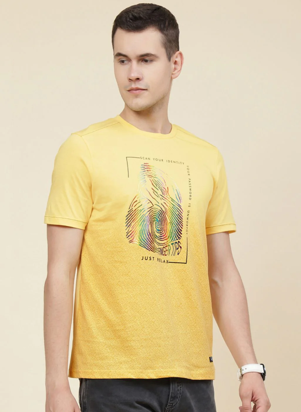 Men Yellow Printed T-Shirt - Image 4
