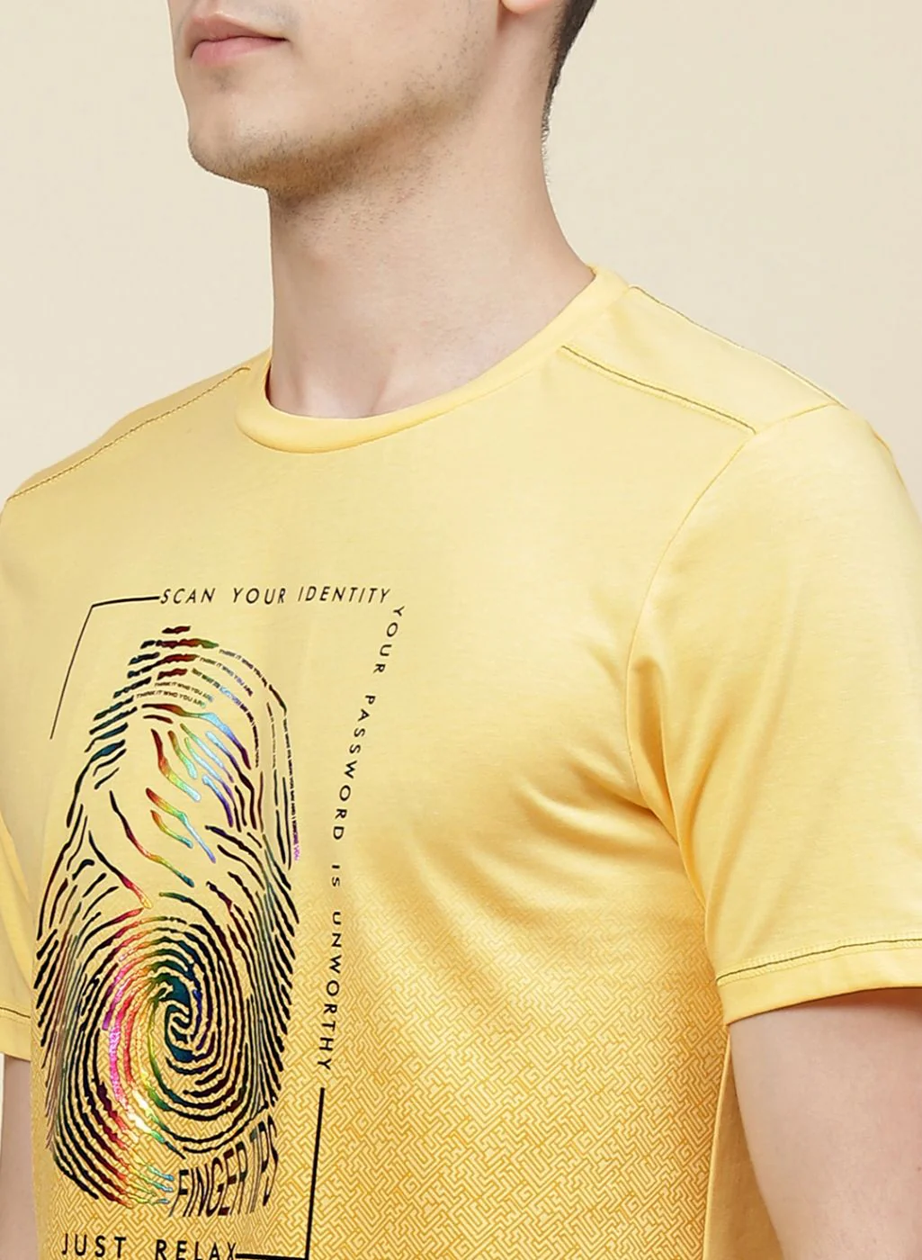 Men Yellow Printed T-Shirt - Image 6