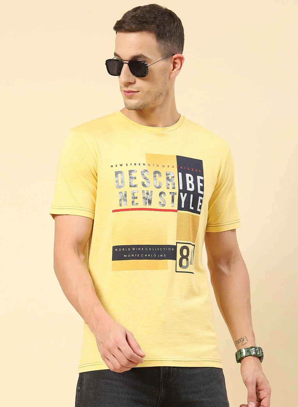 Men Yellow Printed T-Shirt - Image 2