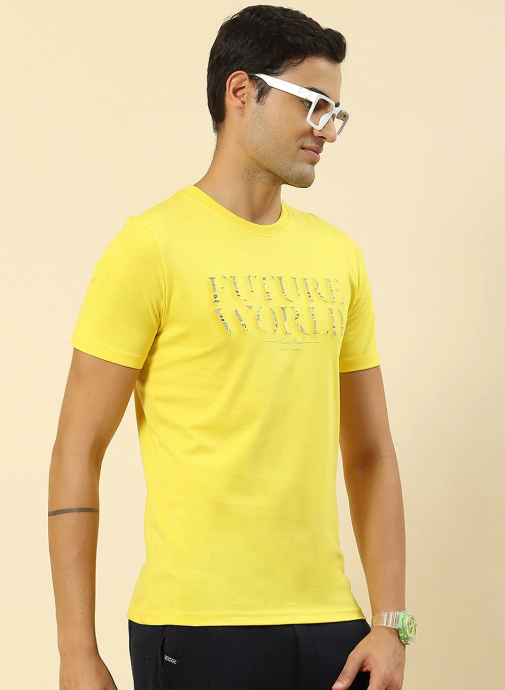 Men Yellow Printed T-Shirt - Image 4