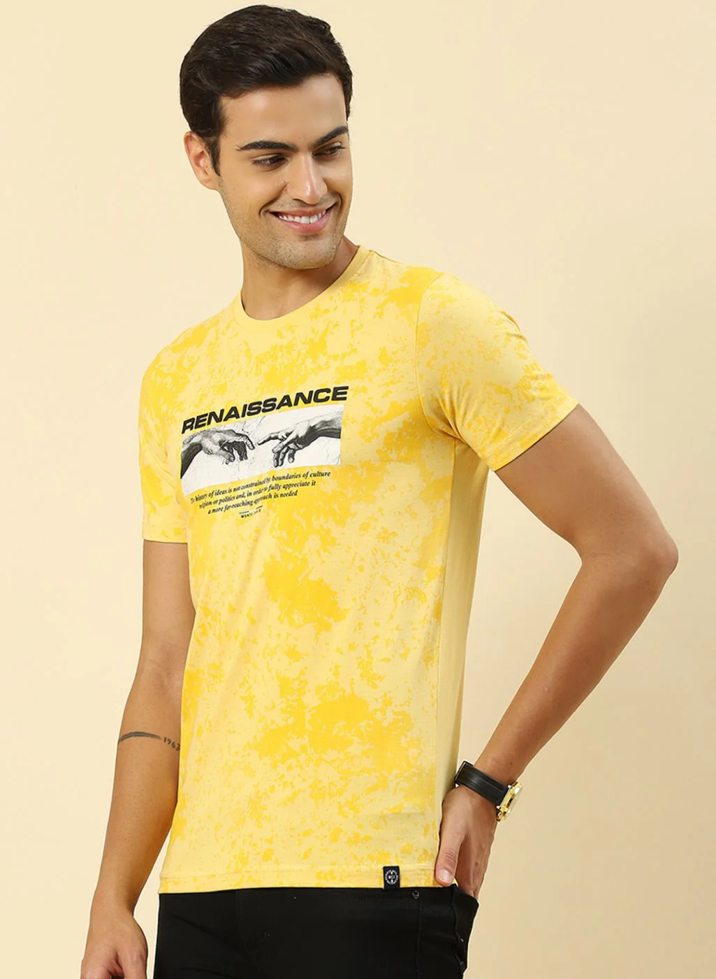 Men Yellow Printed T-Shirt - Image 3
