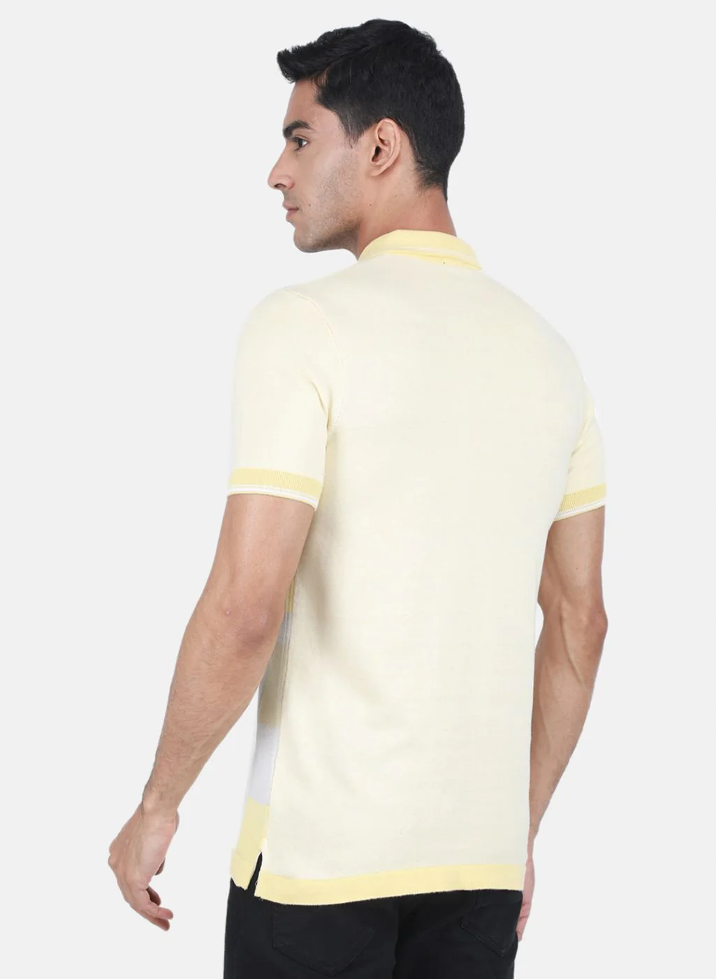 Men Yellow Self Design T-Shirt - Image 3
